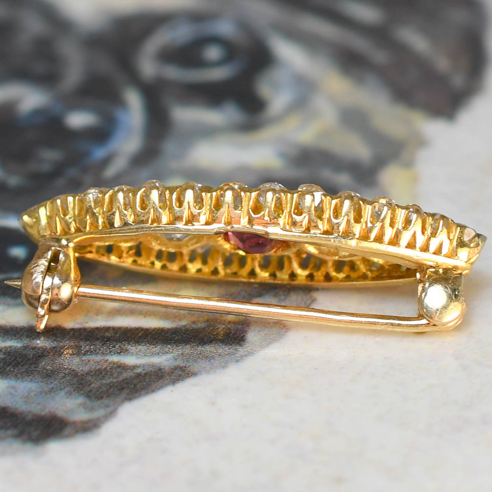 Victorian Ruby & Diamond Cluster Navette Brooch