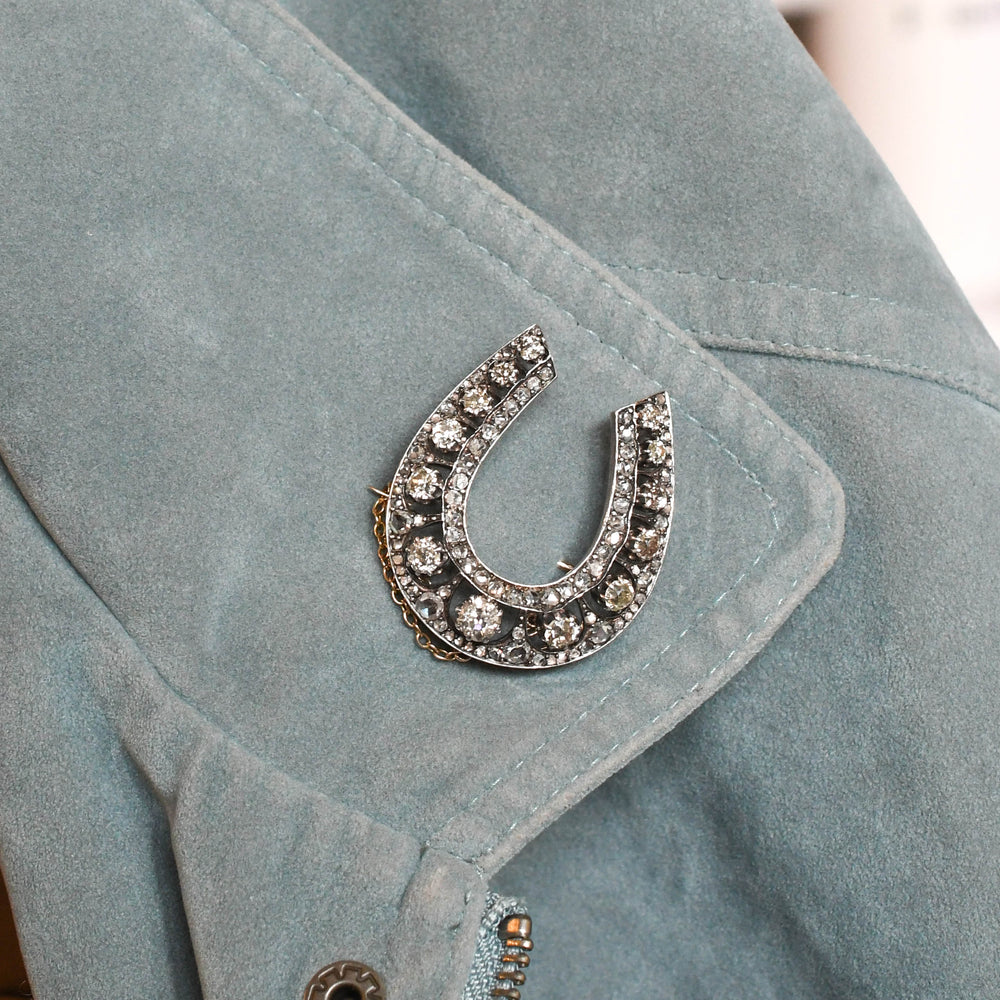 Victorian Diamond Lucky Horseshoe Brooch