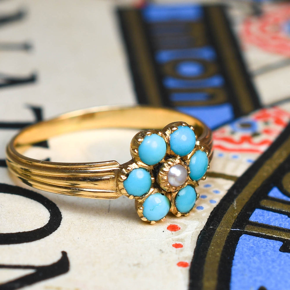 Georgian Turquoise & Pearl Forget-Me-Not Ring