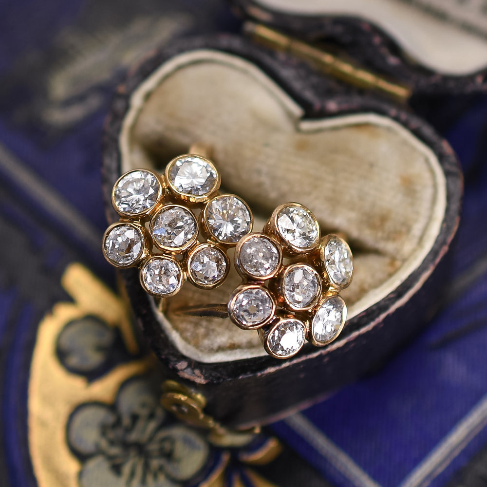 Victorian Transitional Diamond Flower Cluster Earrings