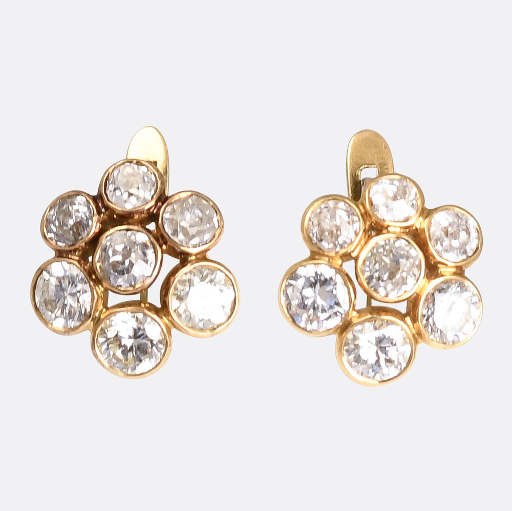 Victorian Transitional Diamond Flower Cluster Earrings