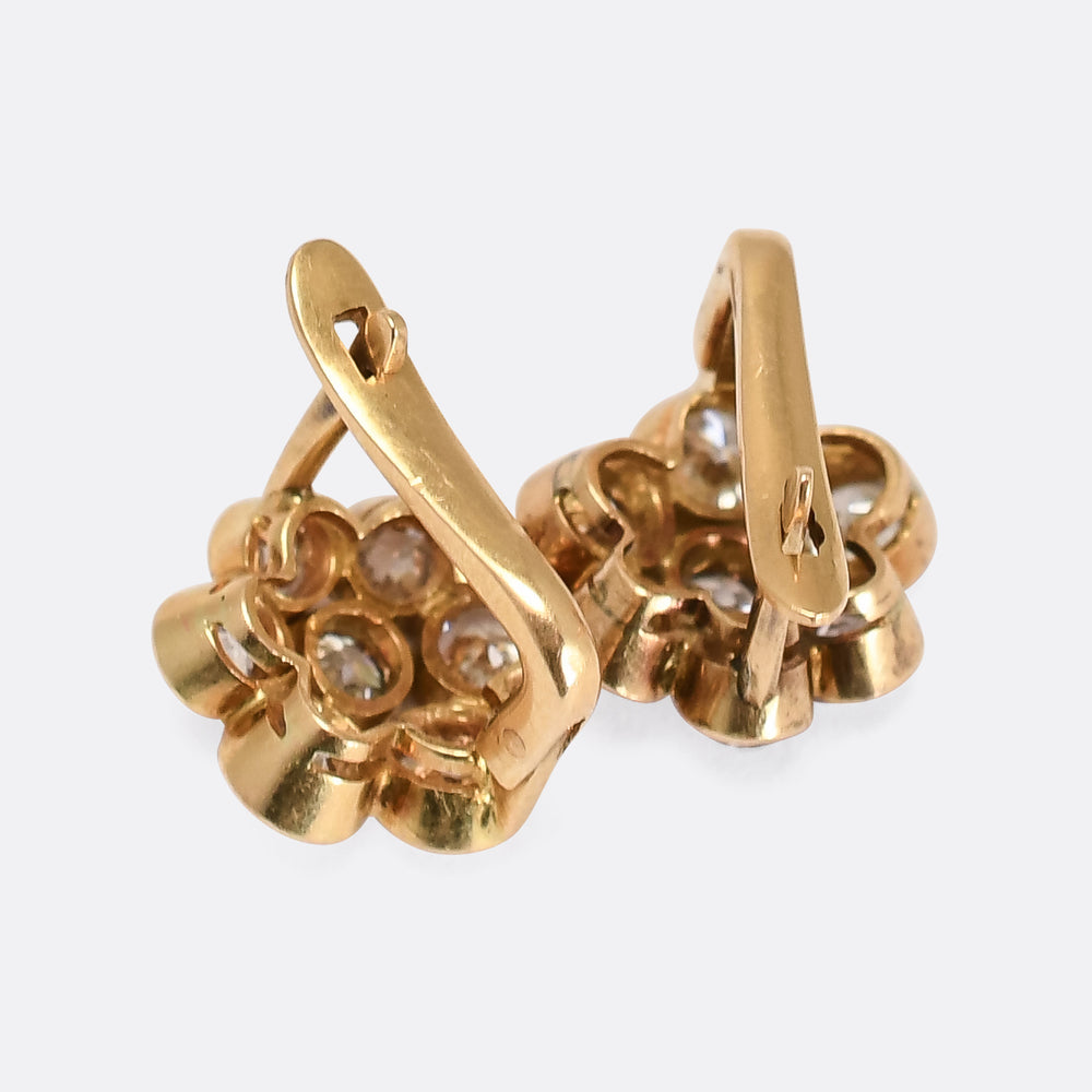 Victorian Transitional Diamond Flower Cluster Earrings