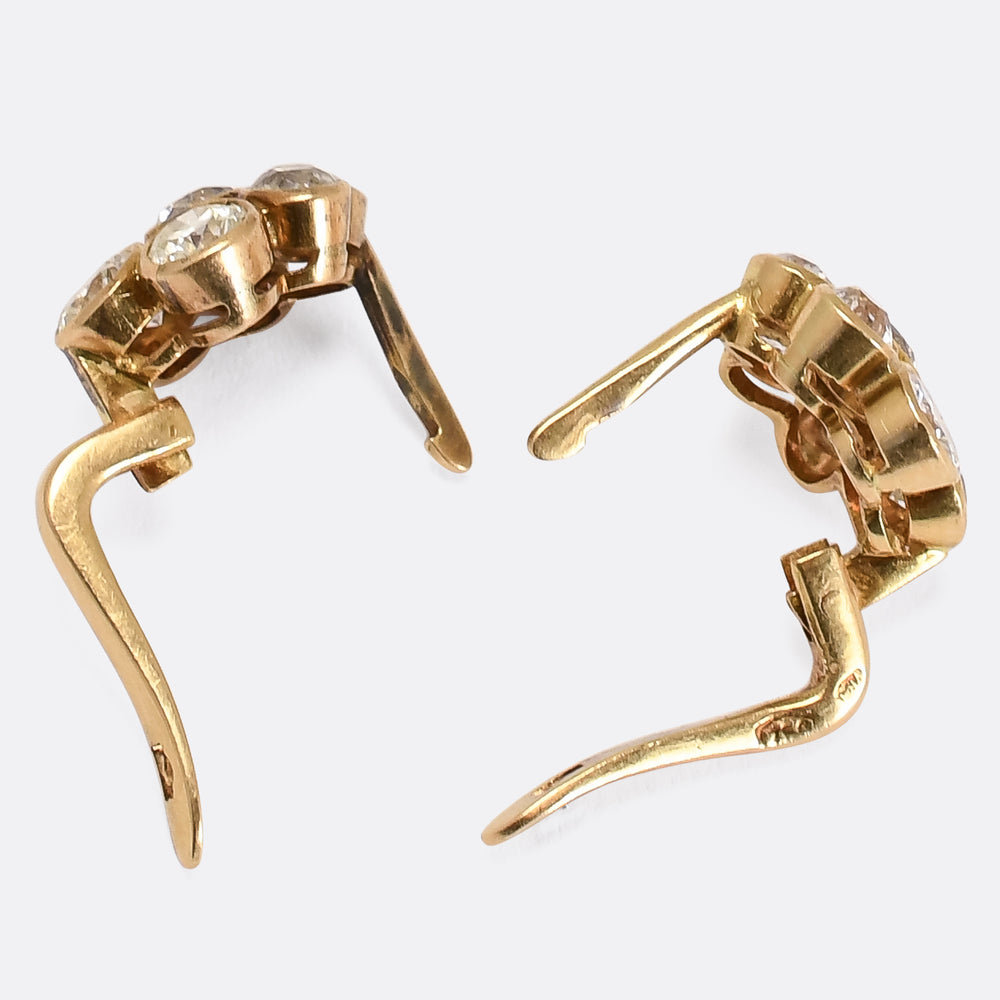 Victorian Transitional Diamond Flower Cluster Earrings