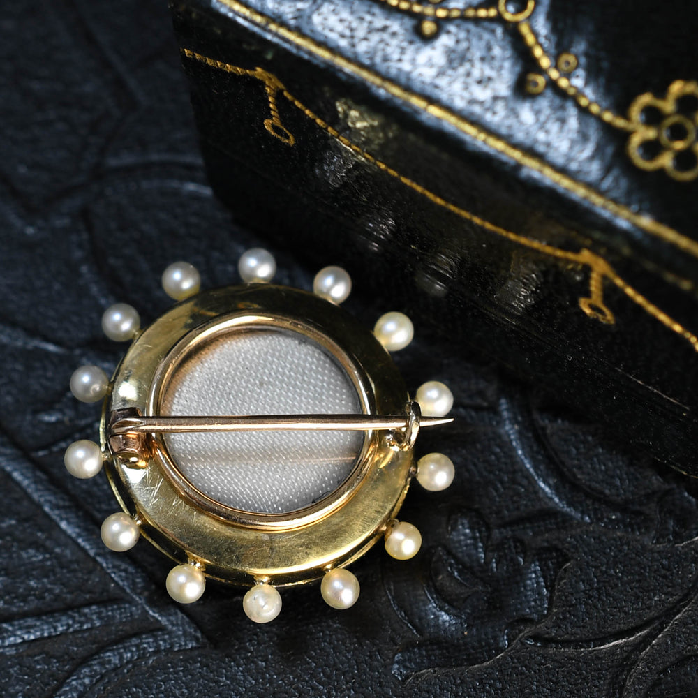 Victorian Diamond, Pearl & Enamel Intertwined Heart Brooch