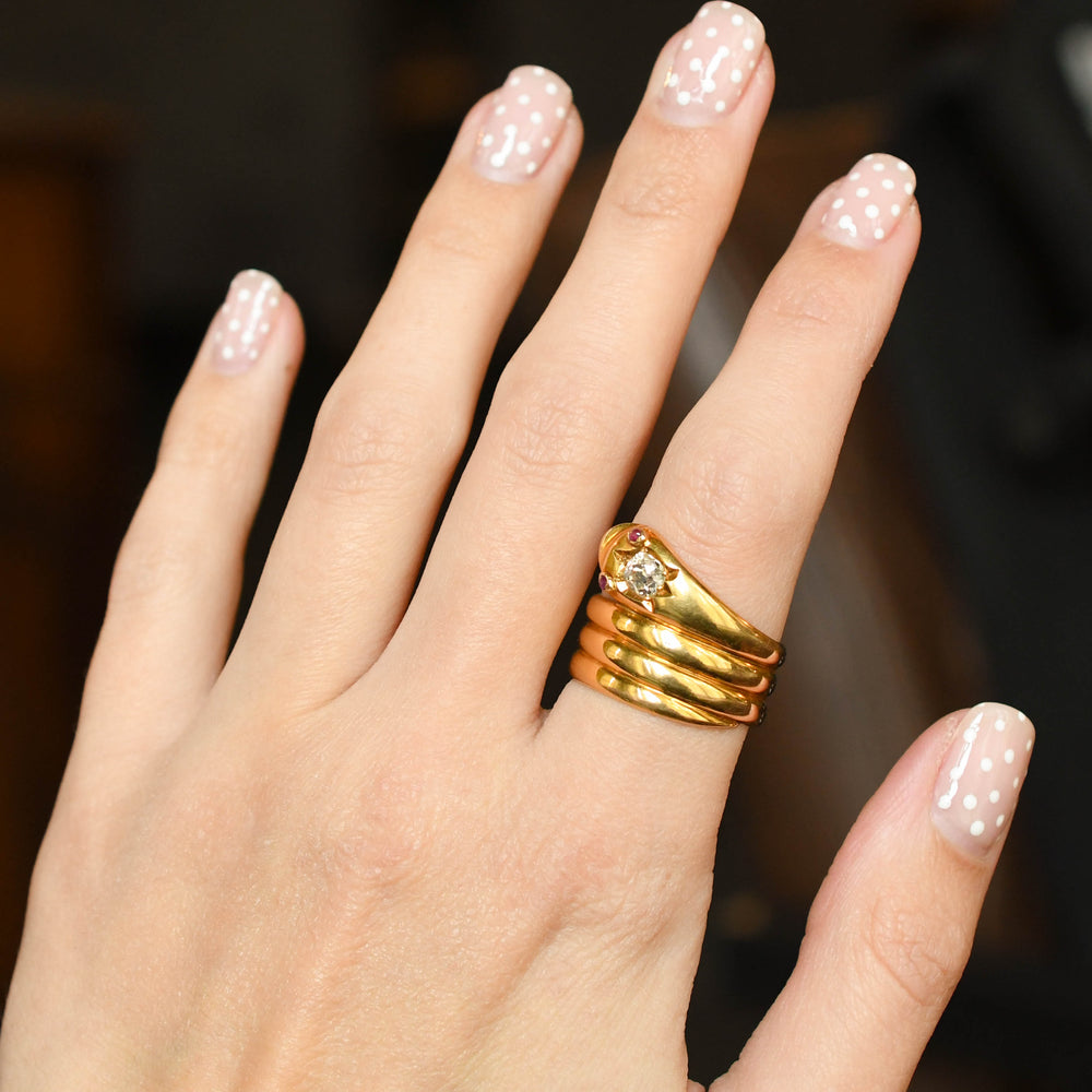 Victorian 0.75ct Diamond & Ruby Coiled Snake Ring