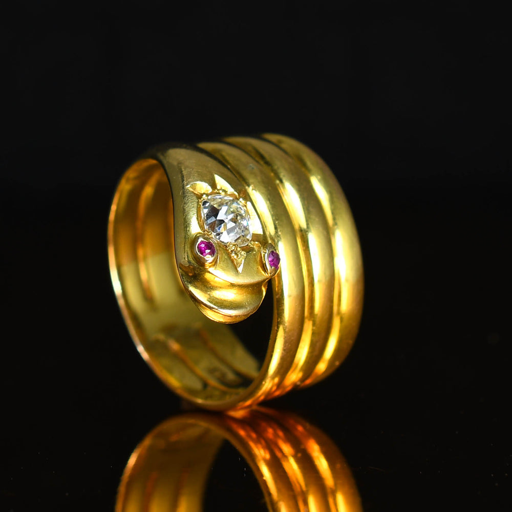 Victorian 0.75ct Diamond & Ruby Coiled Snake Ring
