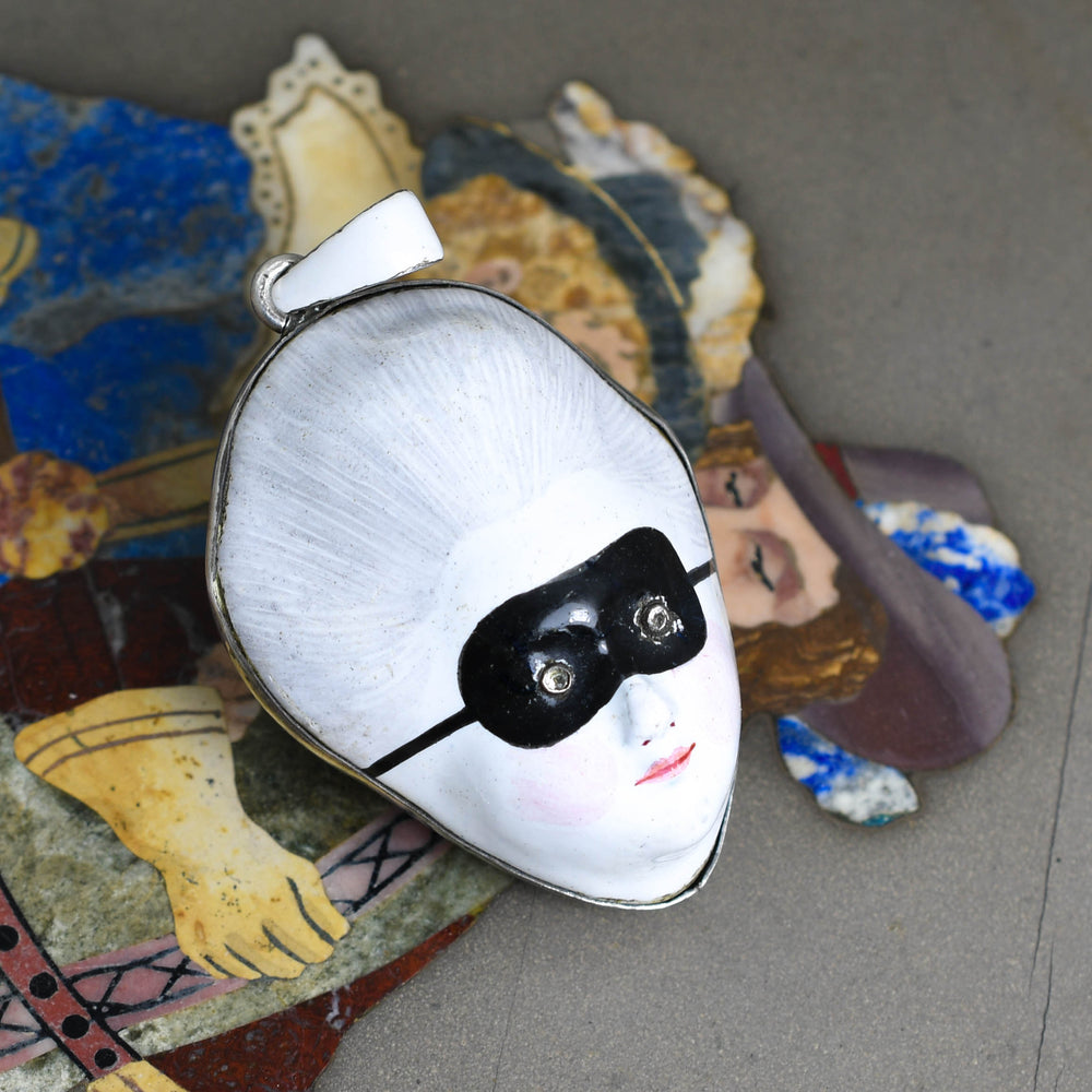 Georgian Porcelain & Silver Masquerade Patch Box Pendant