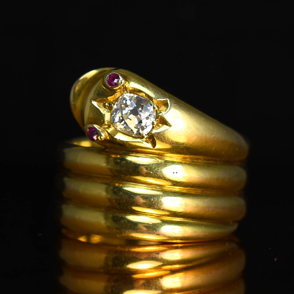 Victorian 0.75ct Diamond & Ruby Coiled Snake Ring