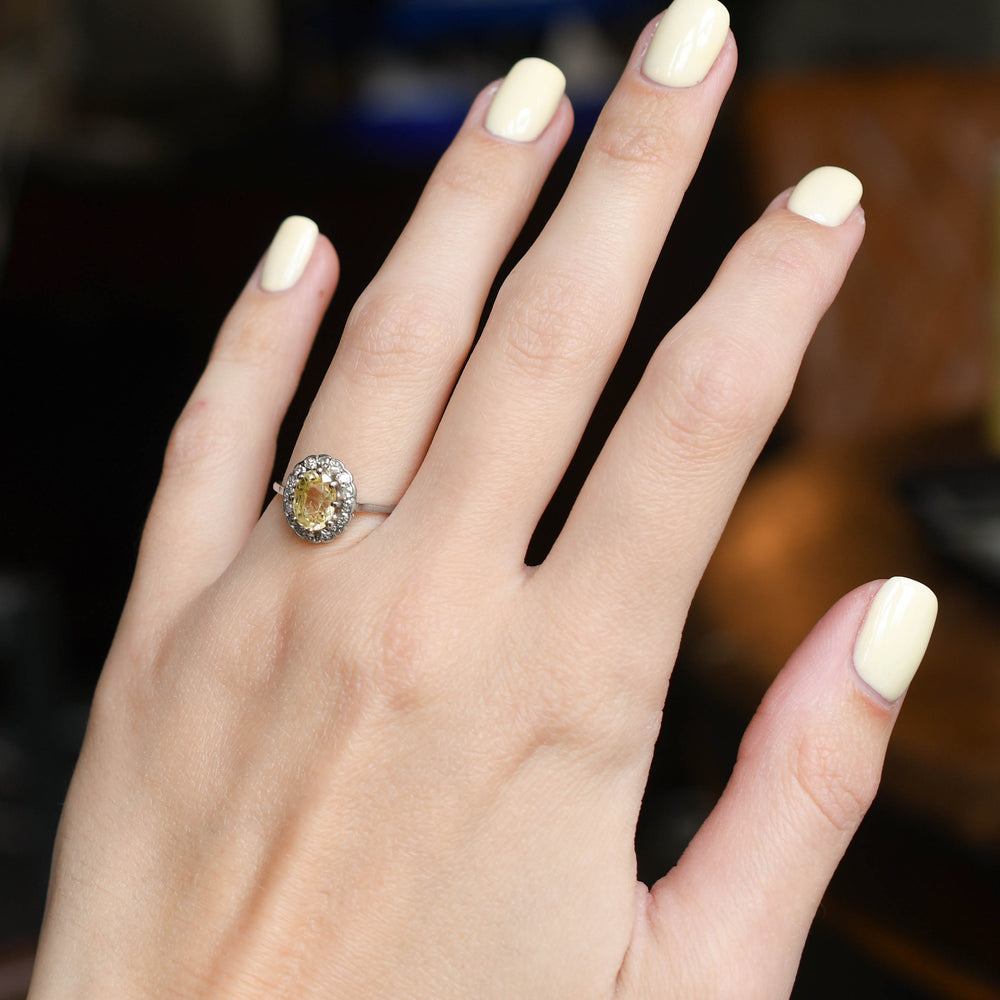 Edwardian Yellow Sapphire & Diamond Daisy Cluster Ring