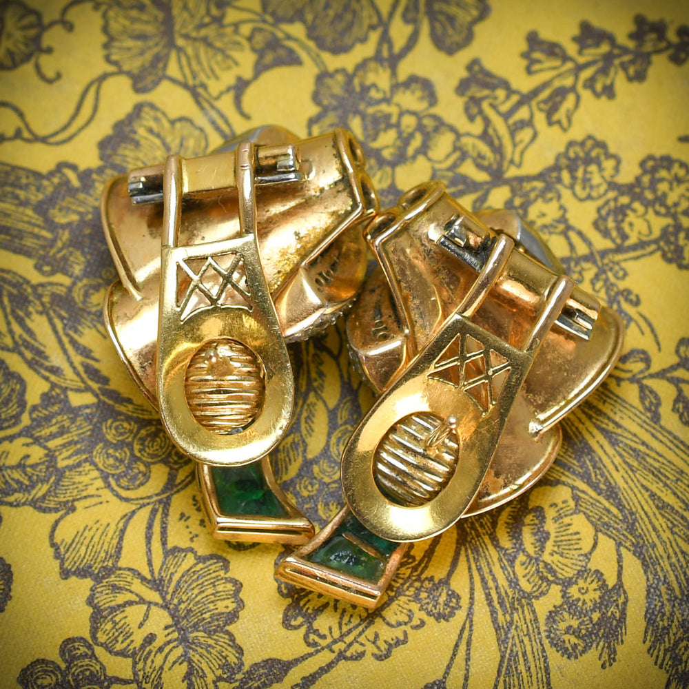1940's Emerald & Diamond Abstract Earrings