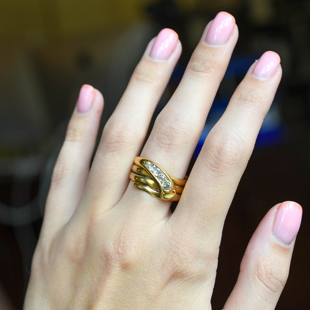 Victorian 5-Stone Diamond Coiled Snake Ring