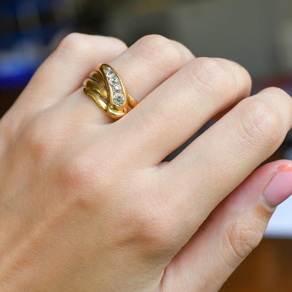 Victorian 5-Stone Diamond Coiled Snake Ring