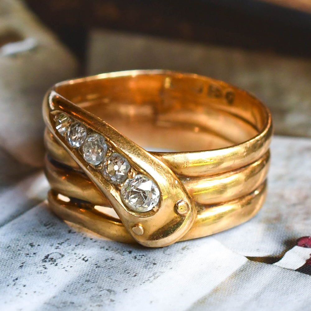 Victorian 5-Stone Diamond Coiled Snake Ring