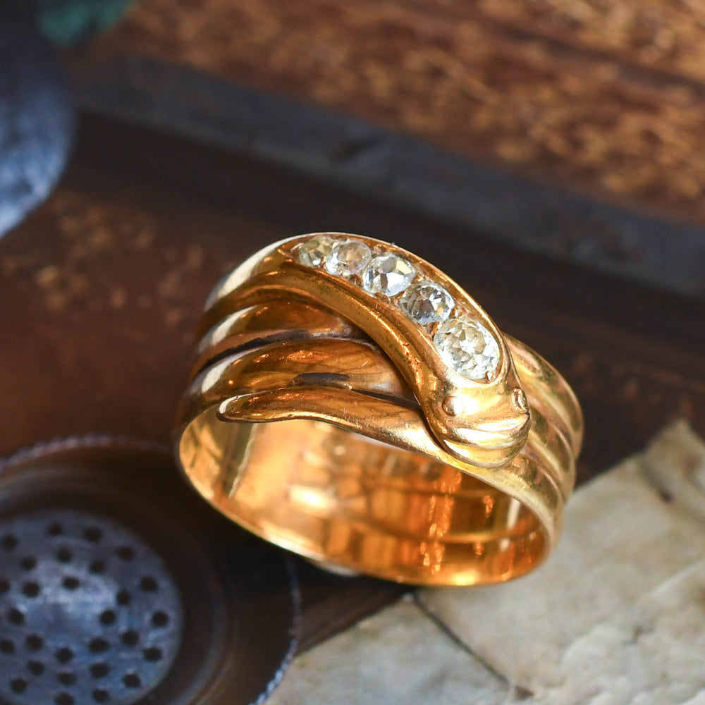 Victorian 5-Stone Diamond Coiled Snake Ring