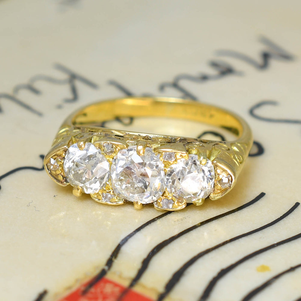 Victorian 1.4ct Diamond Trilogy Cluster Ring