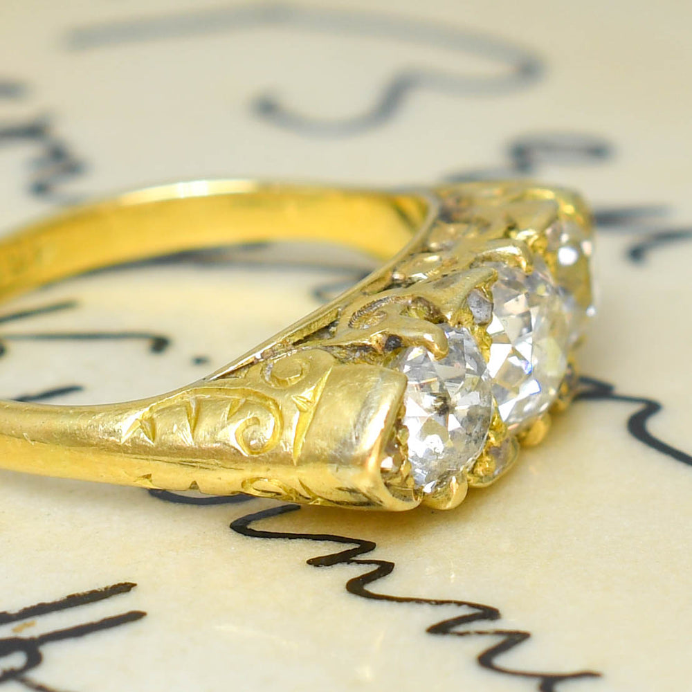 Victorian 1.4ct Diamond Trilogy Cluster Ring