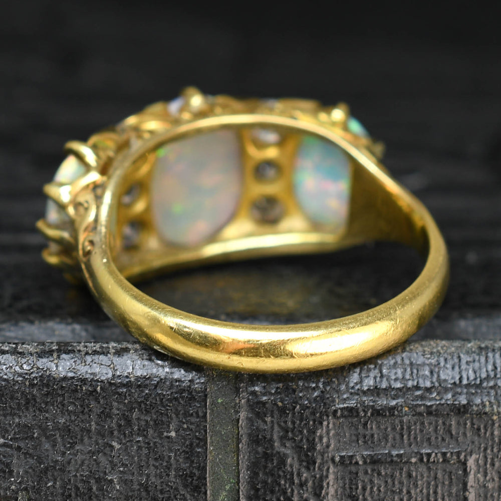 Victorian 3-Stone Opal & Diamond Ring