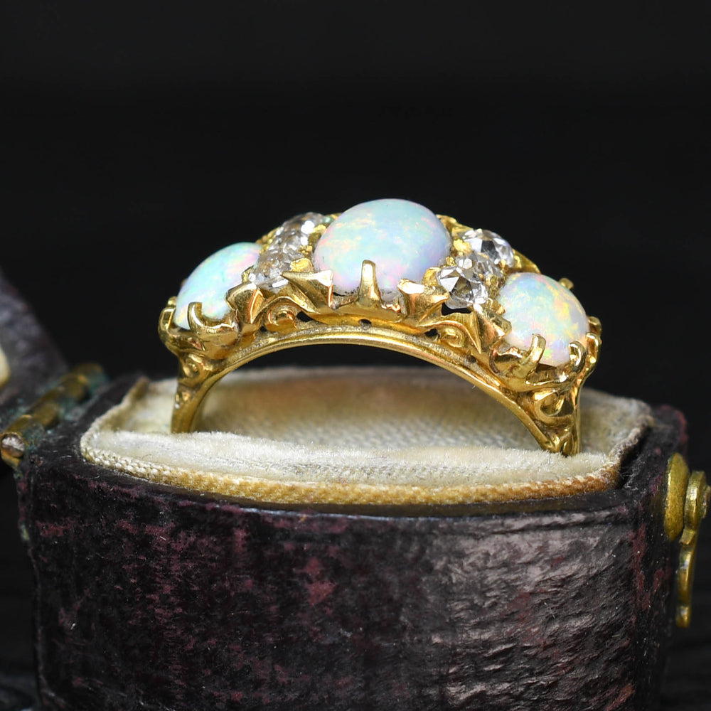 Victorian 3-Stone Opal & Diamond Ring