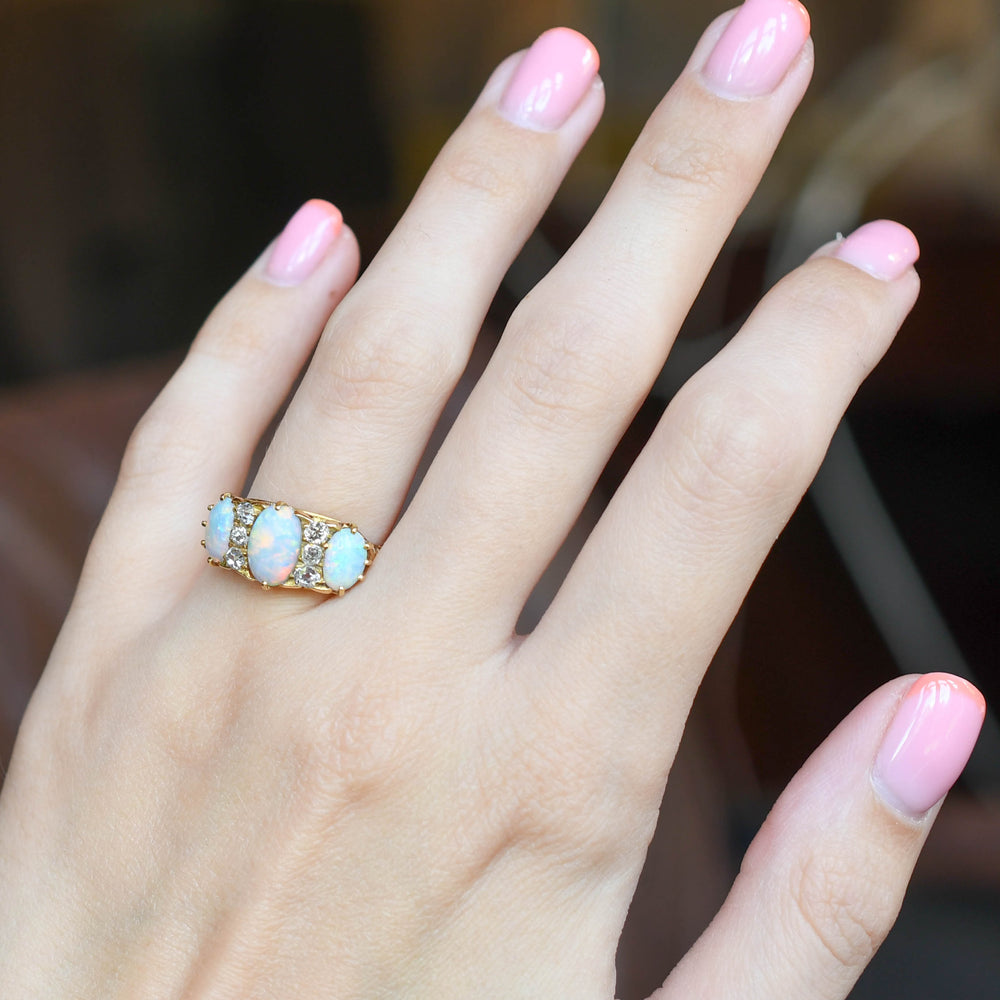 Victorian 3-Stone Opal & Diamond Ring