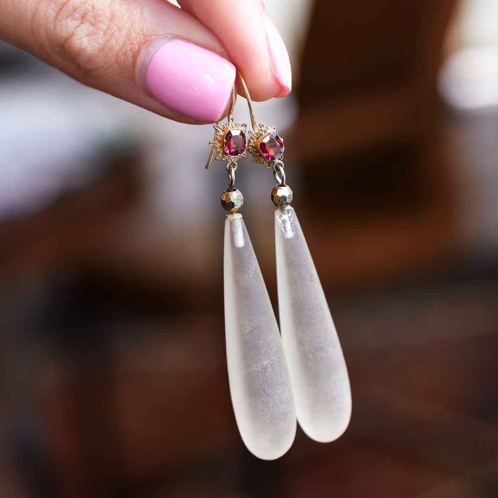 Georgian Chalcedony & Garnet Drop Earrings