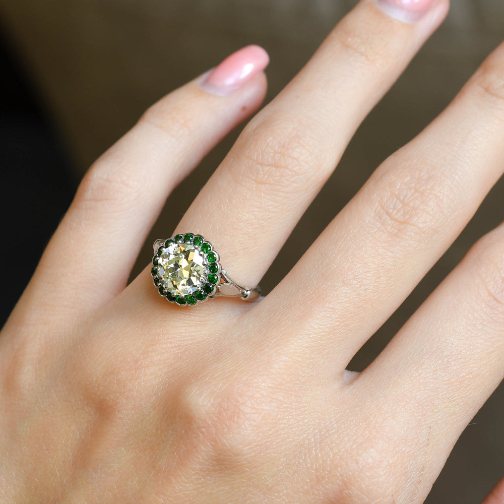 2.70ct Diamond & Tsavorite Garnet Halo Engagement Ring