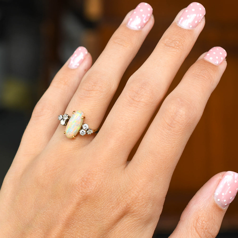 Art Deco Opal & Diamond Cluster Ring