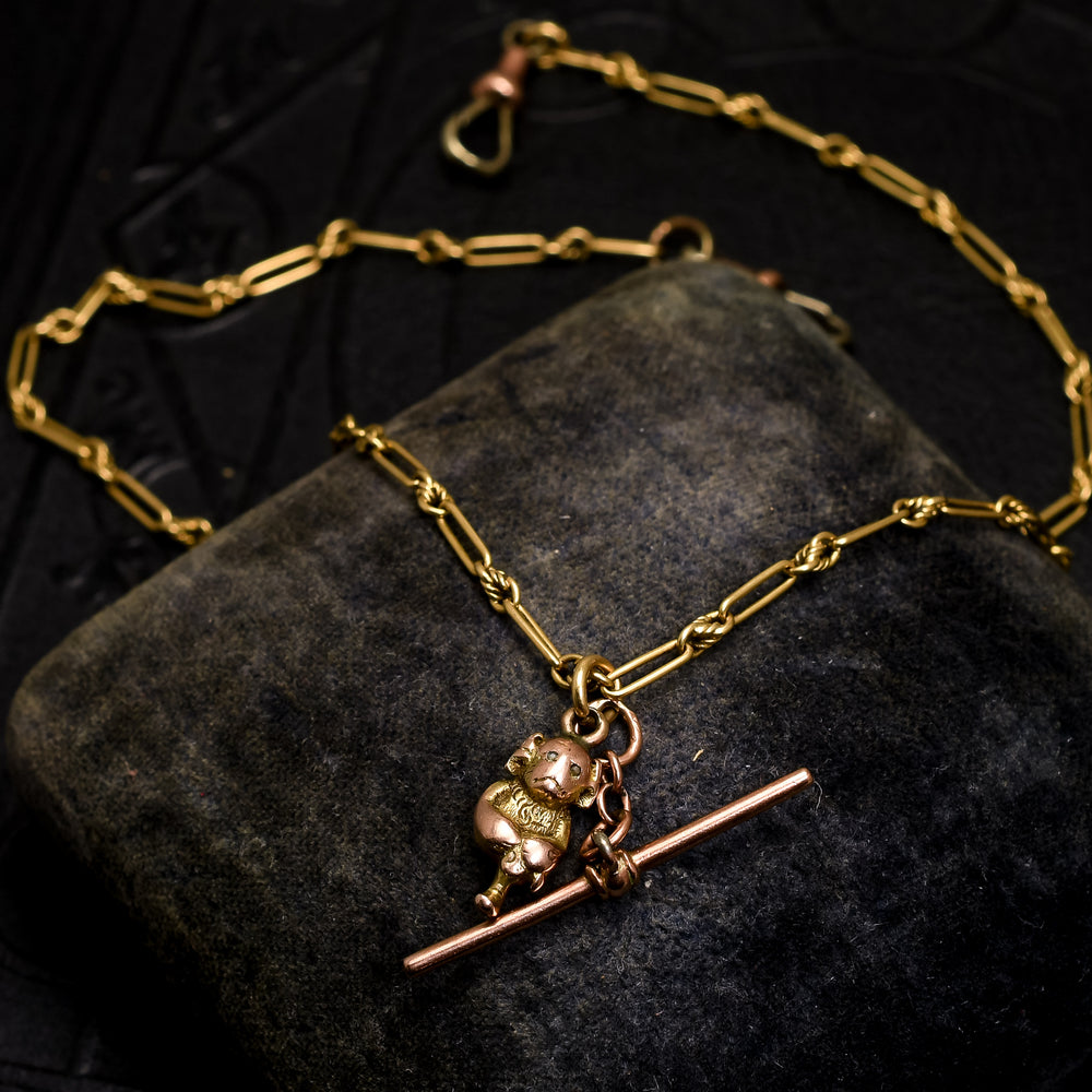 Edwardian Gold Chain with T-Bar & Diamond Imp