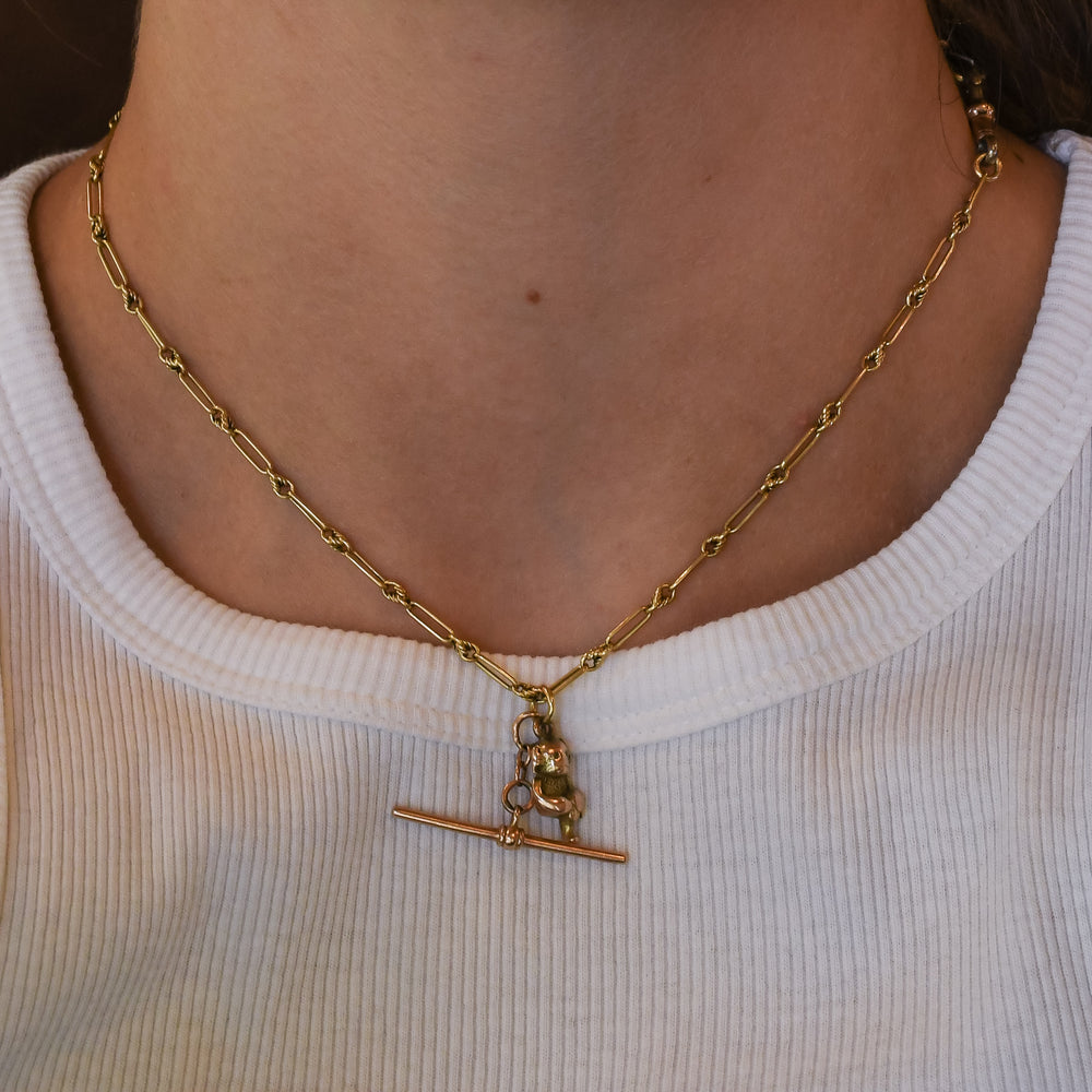 Edwardian Gold Chain with T-Bar & Diamond Imp