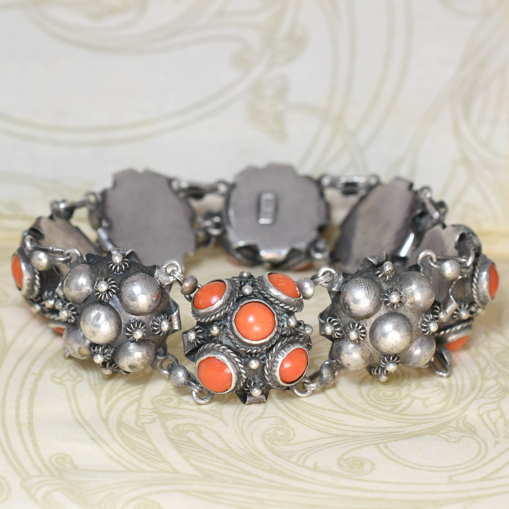 1930's European Coral Silver Pommel Bracelet