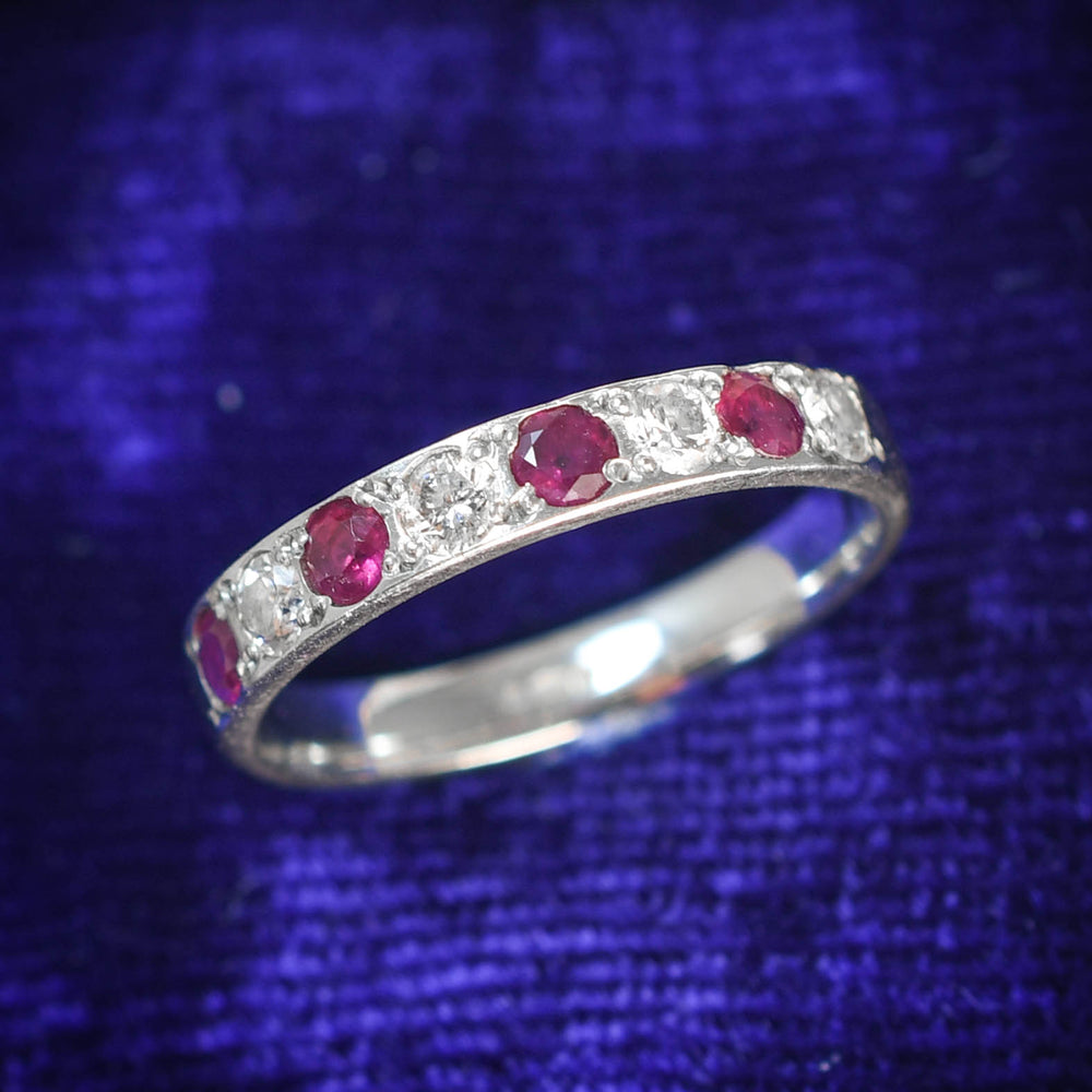 Art Deco Ruby & Diamond Alternating Half Eternity Ring