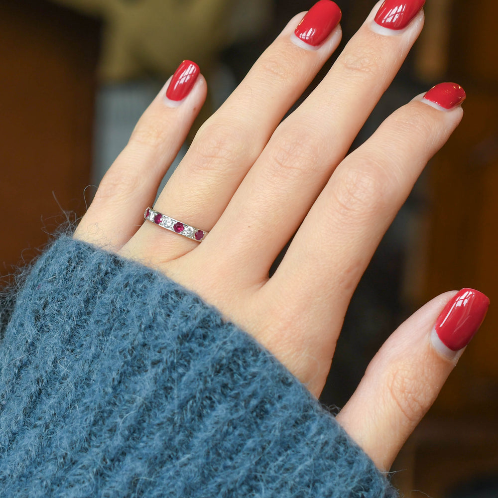 Art Deco Ruby & Diamond Alternating Half Eternity Ring