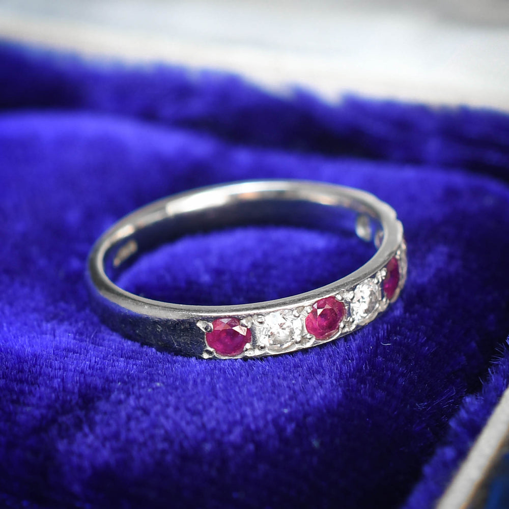 Art Deco Ruby & Diamond Alternating Half Eternity Ring