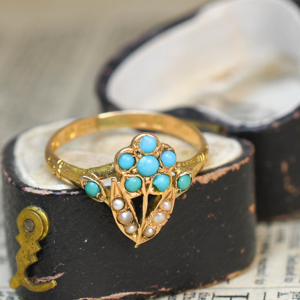 Victorian Turquoise & Pearl Forget-Me-Not Ring