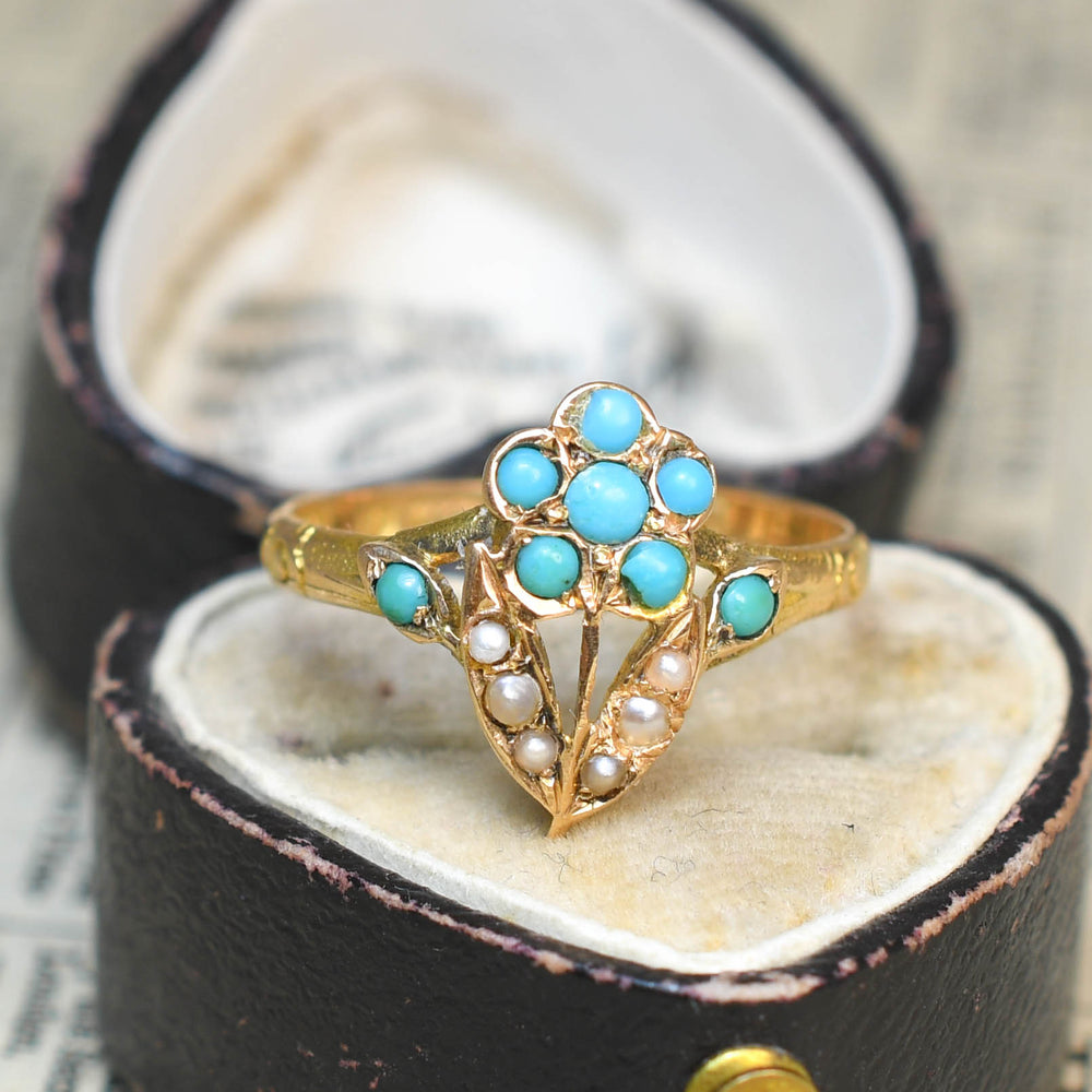 Victorian Turquoise & Pearl Forget-Me-Not Ring
