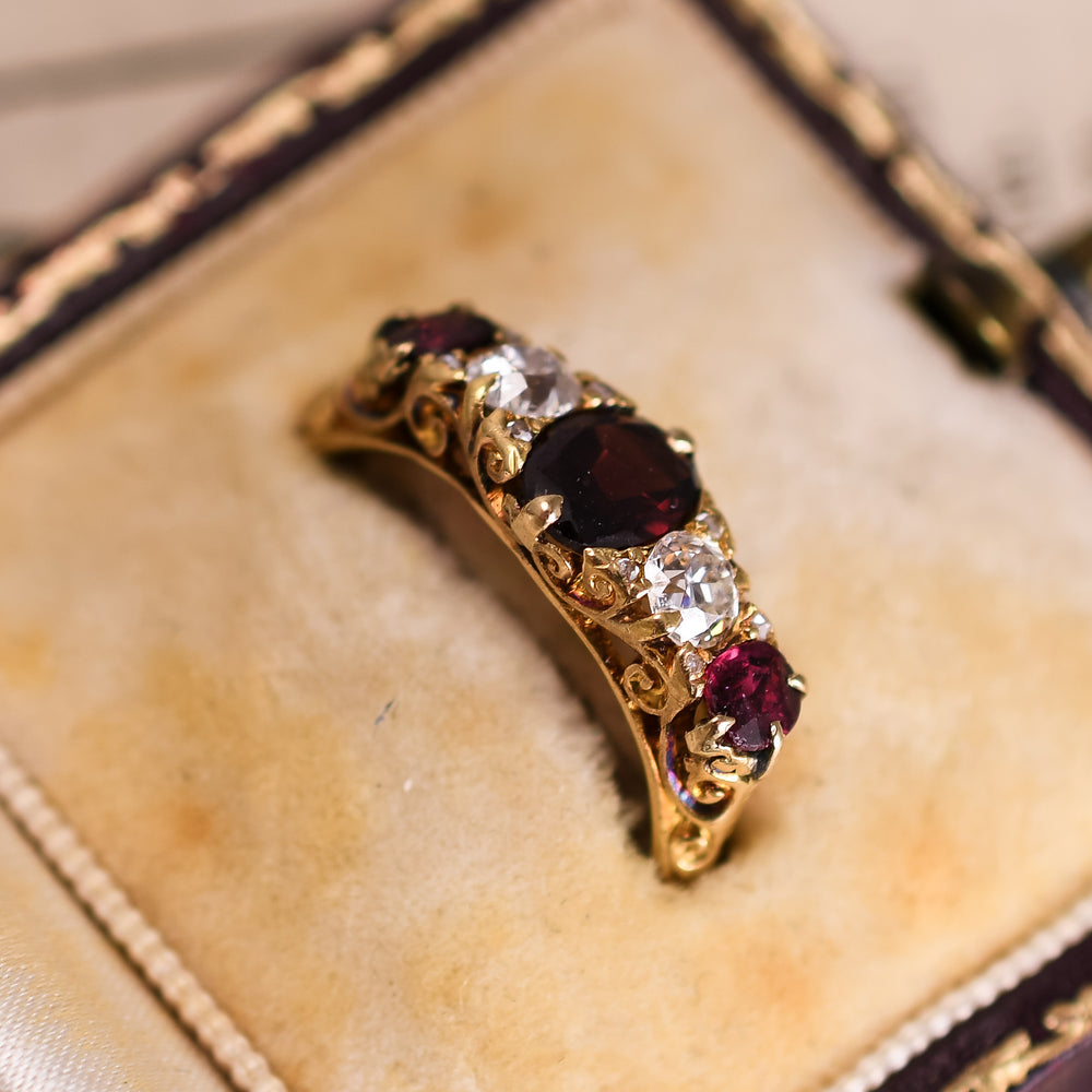Edwardian Ruby & Diamond 5-Stone Ring