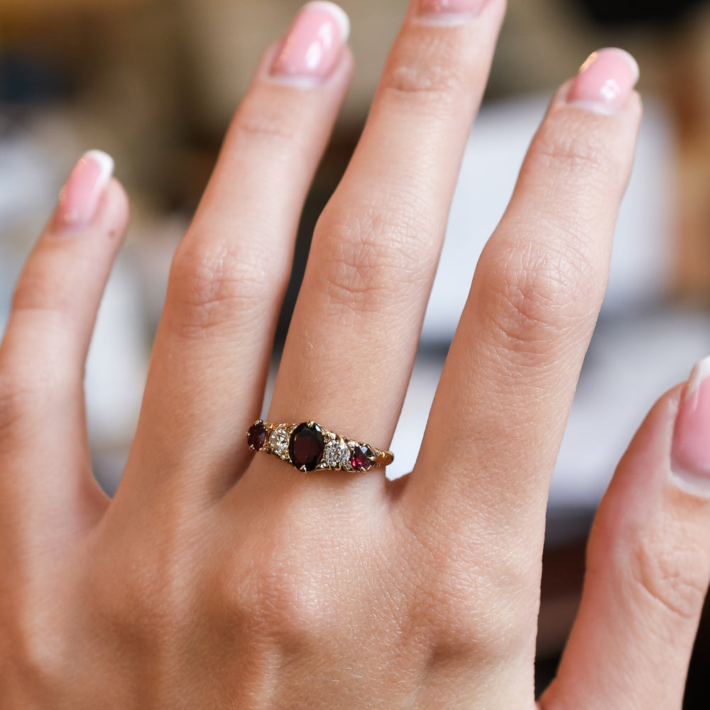 Edwardian Ruby & Diamond 5-Stone Ring