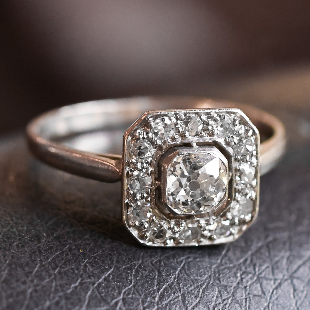 Art Deco Diamond Square Halo Cluster Ring