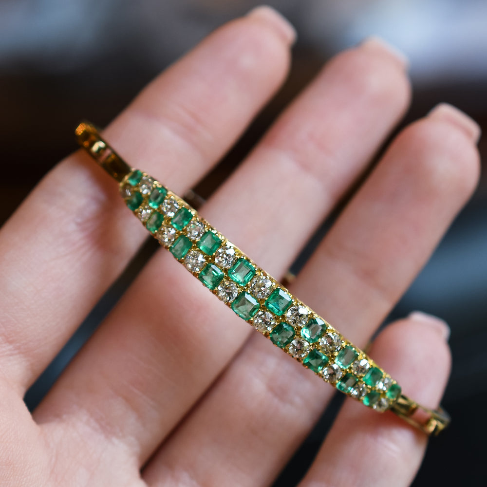 Victorian Diamond & Emerald Checkerboard Bracelet
