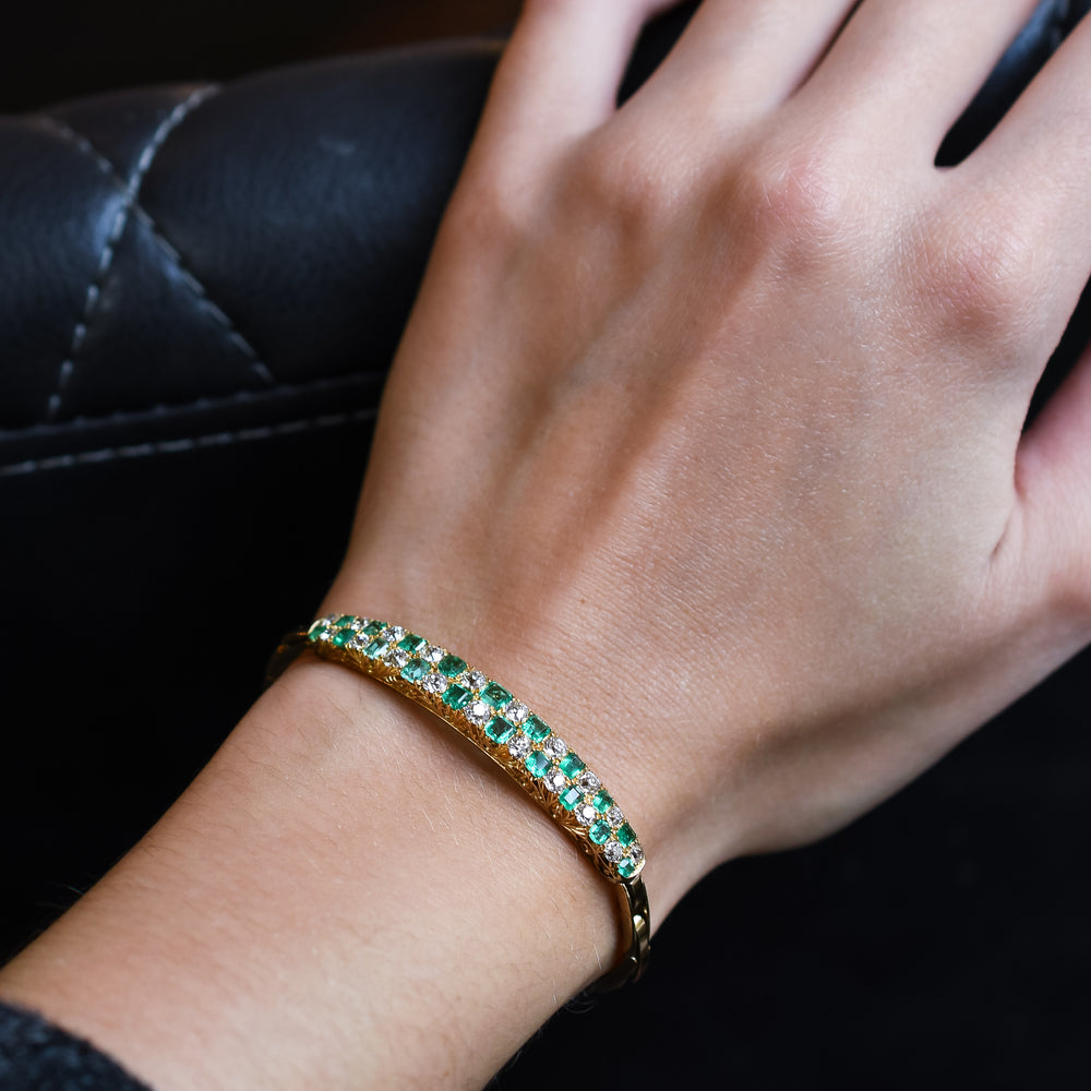 Victorian Diamond & Emerald Checkerboard Bracelet