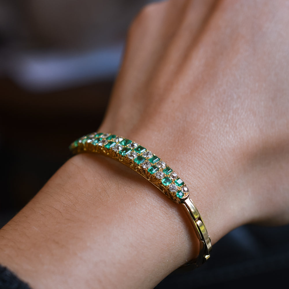 Victorian Diamond & Emerald Checkerboard Bracelet