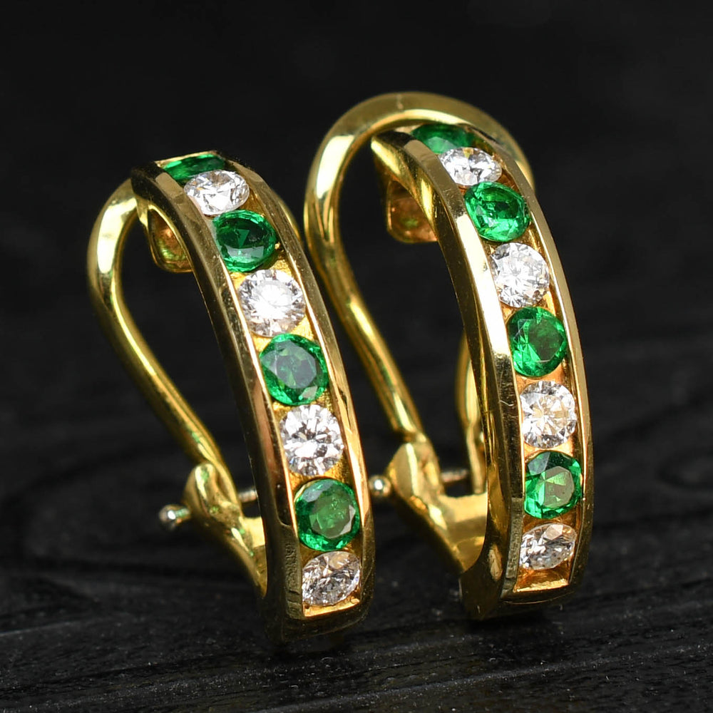 Vintage Tiffany Emerald & Diamond Hoop Earrings