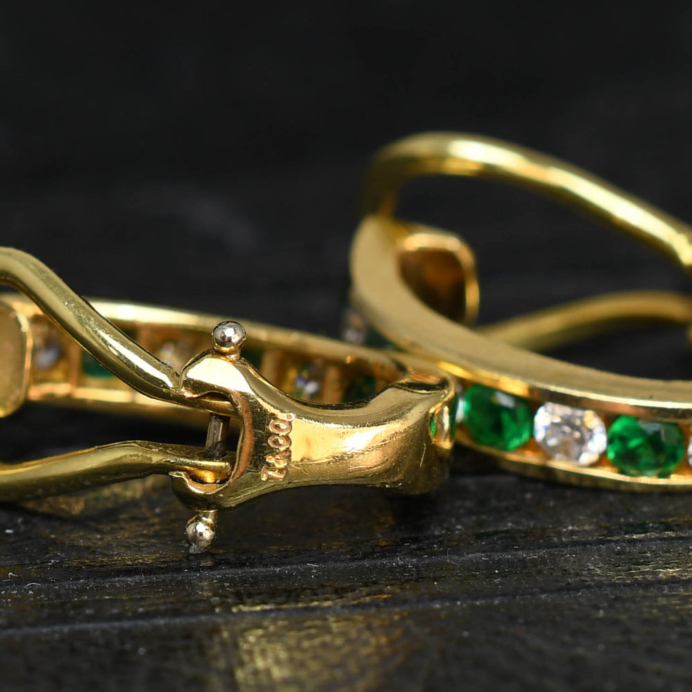Vintage Tiffany Emerald & Diamond Hoop Earrings