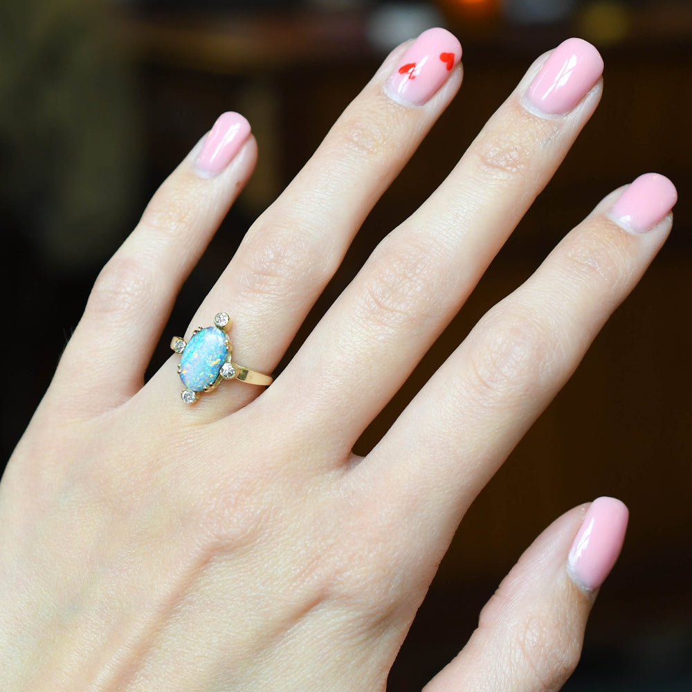 Art Deco Black Opal & Diamond Satellite Ring