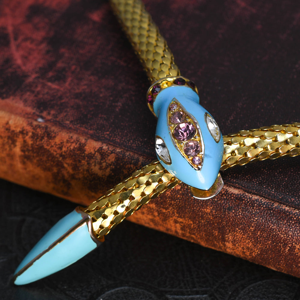 Mid-Century Costume Enamel & Paste Snake Collar