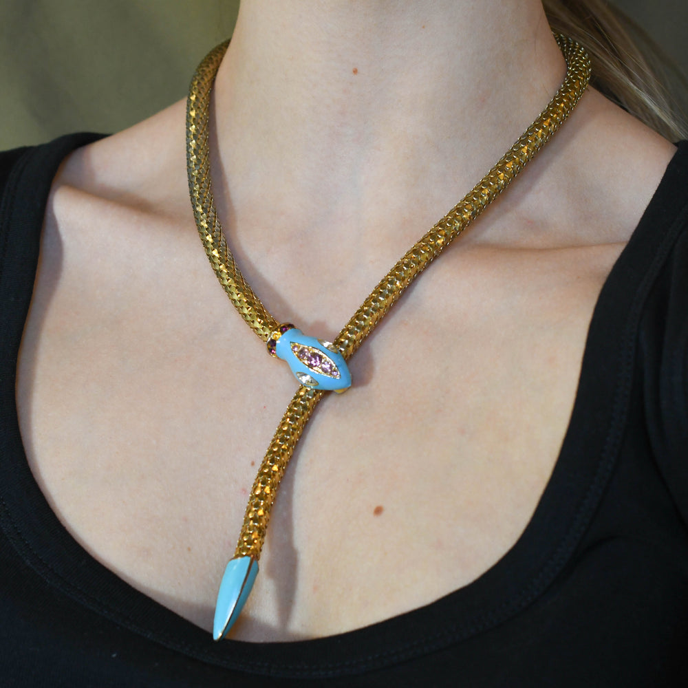 Mid-Century Costume Enamel & Paste Snake Collar