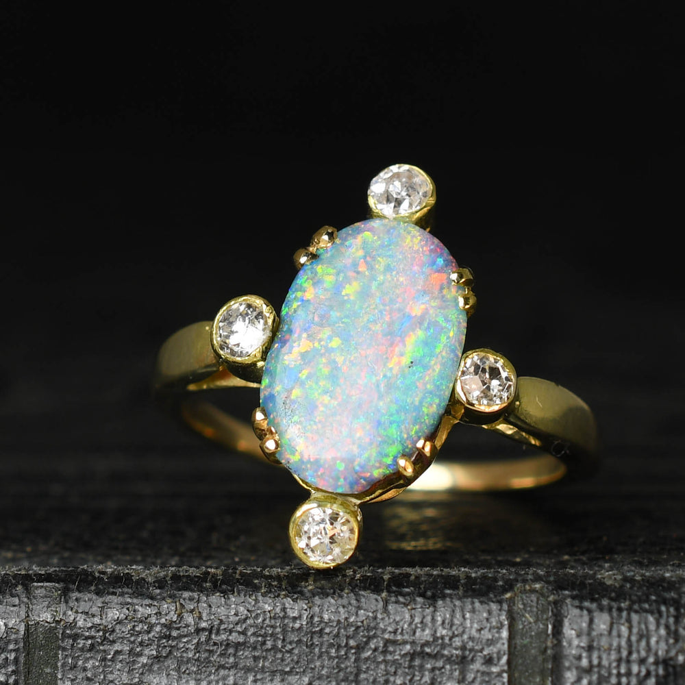 Art Deco Black Opal & Diamond Satellite Ring
