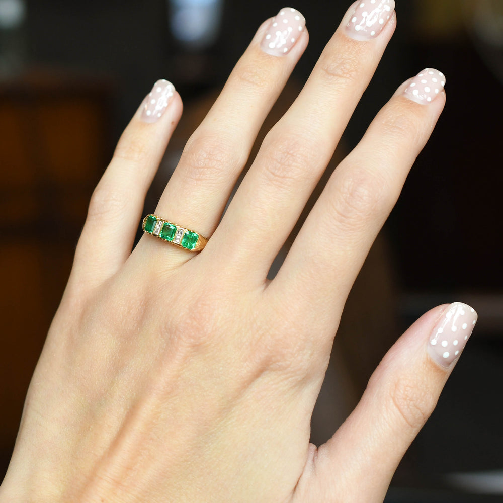 1930's Quality Emerald & Diamond Half Hoop Ring