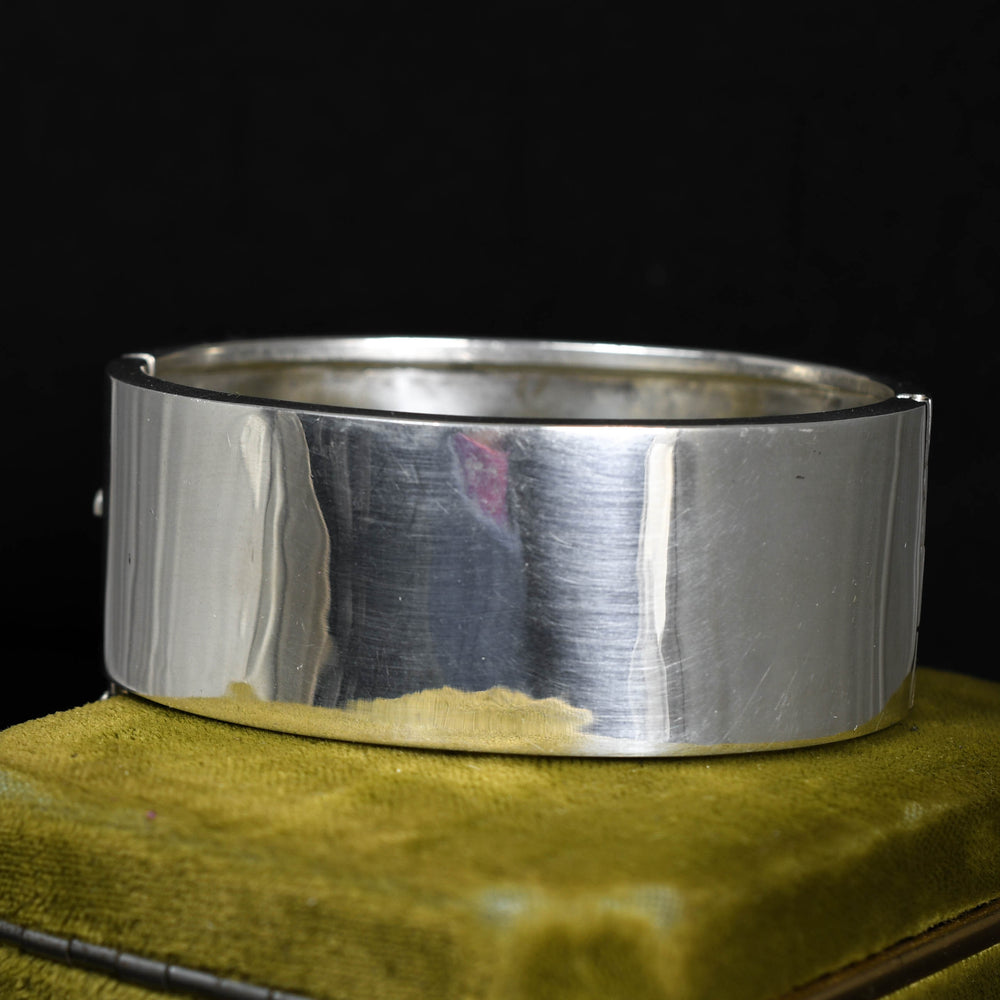 Late Victorian Paste Dog Silver Cuff Bangle