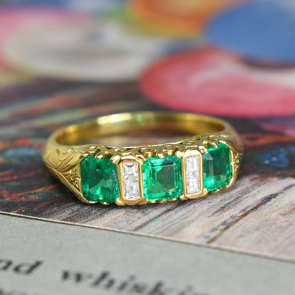 1930's Quality Emerald & Diamond Half Hoop Ring