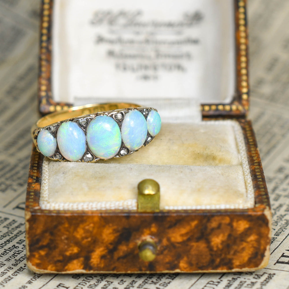 Victorian Opal & Rose Cut Diamond Half Hoop Ring